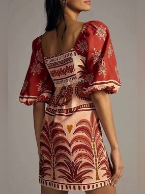 ARRIVED! NWOT Farm Rio for Anthropology Square Neck Linen Puff Sleeve Dress